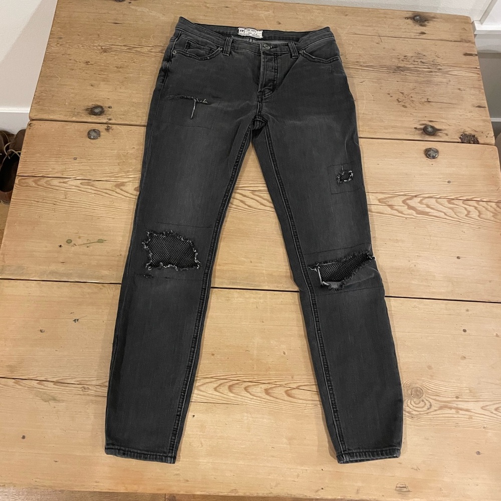 Free people skinny jeans distressed with mesh